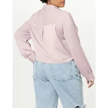 The Drop Women's Harlow Silky Cropped Blouse, Ice Pink, S