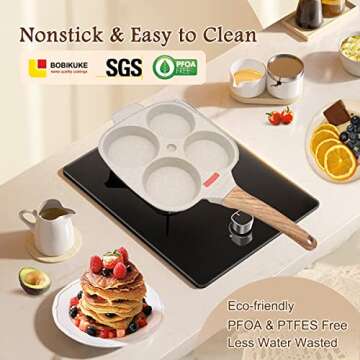Bobikuke Egg Pan Fried Egg Pan, Egg Frying Pan with Lid Nonstick 4 Cups Pancake Pan Aluminium Alloy Cooker for Breakfast, Gas Stove & Induction Compatible (White)