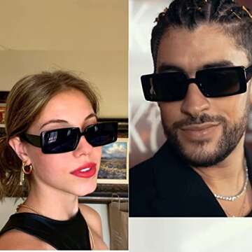 GIFIORE Trendy Rectangle Sunglasses Retro Cool 90s Vintage Fashion Narrow Square Frame UV400 Protect...