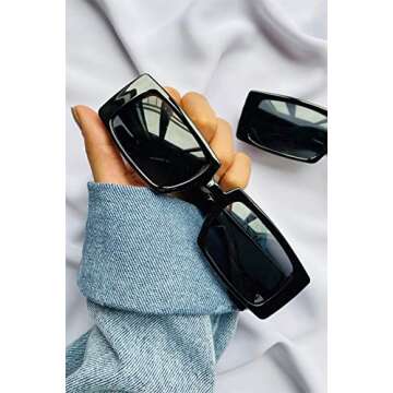 GIFIORE Trendy Rectangle Sunglasses Retro Cool 90s Vintage Fashion Narrow Square Frame UV400 Protection(2 Pack: Black & Tortoise)