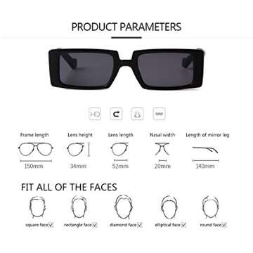 GIFIORE Trendy Rectangle Sunglasses Retro Cool 90s Vintage Fashion Narrow Square Frame UV400 Protection(2 Pack: Black & Tortoise)