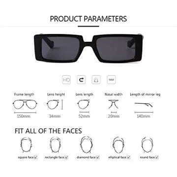 Trendy Rectangle Sunglasses with UV400 Protection - 2 Pack