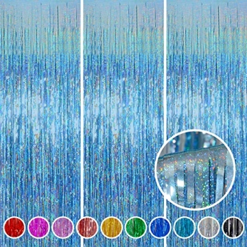 Foil Fringe Curtains Party Decorations - Melsan 3 Pack 3.2 x 8.2 ft Tinsel Curtain Party Photo Backd...