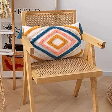 JASEN Boho Throw Pillow Cover, Woven Tufted Decorative Pillow Cover with Tassels