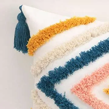 JASEN Boho Throw Pillow Cover, Woven Tufted Decorative Pillow Cover with Tassels