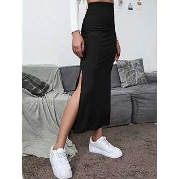 Verdusa Women's High Waisted Split Thigh Skirt Black