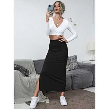 Verdusa Women's High Waisted Split Thigh Skirt Black