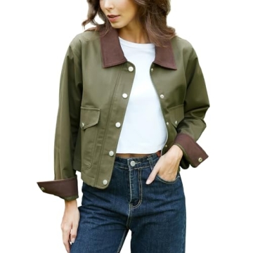 YEXPINE Women's Casual Cropped Jackets Lightweight Utility Anorak Coat Cotton Military Jacket