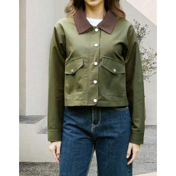 YEXPINE Women's Casual Cropped Jackets Lightweight Utility Anorak Coat Cotton Military Jacket