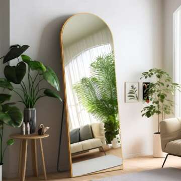 NeuType Arched Full Length Mirror, 65"x22" Wooden Thin Frame, Hanging or Leaning Against Wall, Oversized Large Full Body Floor Mirror for Dressing,Bedroom Gold