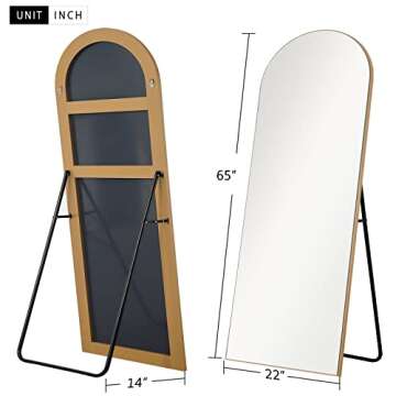 NeuType Arched Full Length Mirror, 65"x22" Wooden Thin Frame, Hanging or Leaning Against Wall, Oversized Large Full Body Floor Mirror for Dressing,Bedroom Gold