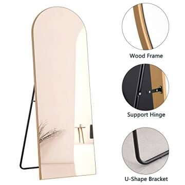 NeuType Arched Full Length Mirror, 65"x22" Wooden Thin Frame, Hanging or Leaning Against Wall, Oversized Large Full Body Floor Mirror for Dressing,Bedroom Gold