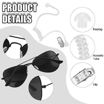 Mepase Set of 10 Agent Costume Accessory Kit Secret Security Guard Costume Adjustable Pretied Zipper Tie Black Sunglasses ID Badge Prop Earpiece for Men Halloween Party Cosplay Game
