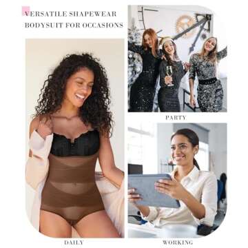 BRABIC Mesh Shapewear Bodysuit Tummy Control for Women Plus Size Faja Body Shaper Bodysuit Butt Lifter(Coffee Brown,Medium)