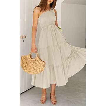 Summer Boho One Shoulder Ruffle Midi Dress for Women