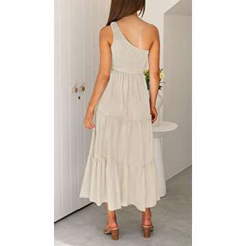 Summer Boho One Shoulder Ruffle Midi Dress for Women
