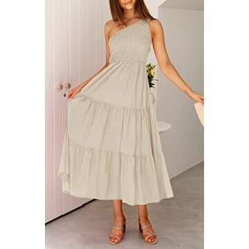 Summer Boho One Shoulder Ruffle Midi Dress for Women