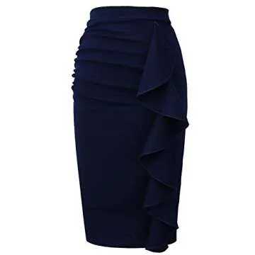 VFSHOW Women's Elegant Dark Blue Pencil Skirt for Office