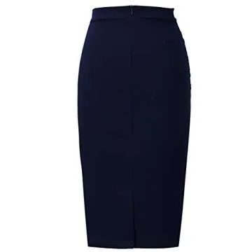 VFSHOW Women's Elegant Dark Blue Pencil Skirt for Office
