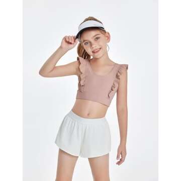 Girls Training Bra Cute Ruffle Sports Bra for Kids Comfort Dance Yoga Crop Top Pink