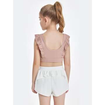 Girls Training Bra Cute Ruffle Sports Bra for Kids Comfort Dance Yoga Crop Top Pink