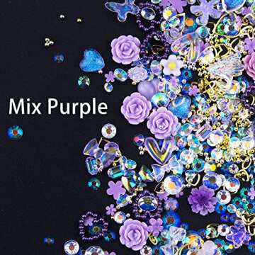 3D Mix Assorted Purple Nail Charms Acrylic Multi Shapes Purple Heart Flower Bowknot Cute Nail Charms...