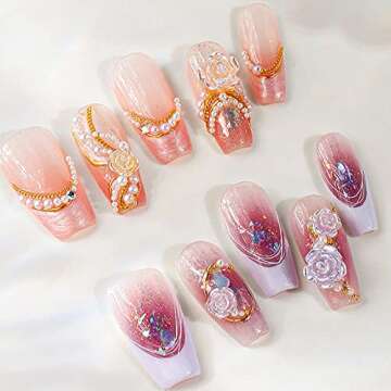 3D Mix Assorted Purple Nail Charms Acrylic Multi Shapes Purple Heart Flower Bowknot Cute Nail Charms Hollow Purple Pearls Nail Rhinestones Charms for Nail Art Manicure DIY Crafts Accessories