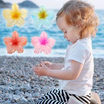 VOCOSTE 4Pcs Claw Clips, Hair Clips for Girls Flower Shape Hair Accessories, Pink Purple Blue Yellow