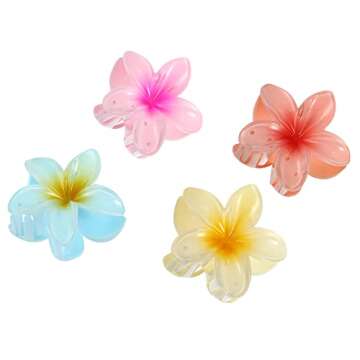 VOCOSTE 4Pcs Claw Clips, Hair Clips for Girls Flower Shape Hair Accessories, Pink Purple Blue Yellow