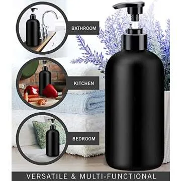 Black Soap Dispenser with Rust Proof Pump, Waterproof Labels (2 Pack,16 Oz) Bathroom, Plastic Hand Dish Soap Dispenser for Kitchen, Premium Thick Soap Pump Bottles (Black)