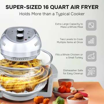 Big Boss 16Qt Large Air Fryer Oven – Large Halogen Oven Cooker with 50+ Air Fryers Recipe Book for Quick + Easy Meals for Entire Family, AirFryer Oven Makes Healthier Crispy Foods – Silver