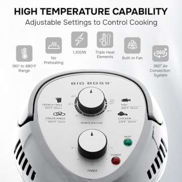 Big Boss 16Qt Large Air Fryer Oven – Large Halogen Oven Cooker with 50+ Air Fryers Recipe Book for Quick + Easy Meals for Entire Family, AirFryer Oven Makes Healthier Crispy Foods – Silver