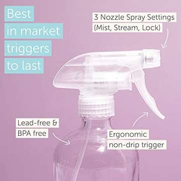 Tirtyl 16oz Spray Bottle Dispensers with Silicone Sleeve - Includes Funnel - Extra Durable Spray Trigger - Refillable for Home & Garden - 3 Pack (Boston Wave)