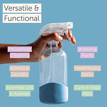 Tirtyl 16oz Spray Bottle Dispensers with Silicone Sleeve - Includes Funnel - Extra Durable Spray Trigger - Refillable for Home & Garden - 3 Pack (Boston Wave)