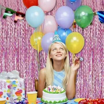 Pink Streamers Fringe Backdrop Tinsel Foil Fringe Curtains Wavy Backdrop for Parties Sparkle Metallic Wavy Foil Fringe Backdrop Curtain Photo Booth Props for Birthday Wedding