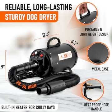 Dog Dryer for Pet Grooming - Professional High Velocity Blow Dryer for Dogs - Pet Hair Dryer Blower ...