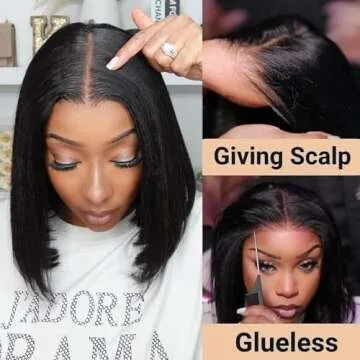 Julia Hair Light Yaki Straight Bob Wig Human Hair Pre-Cut HD Lace Bye Bye Knots Glueless Wigs Human Hair Put on and Go Pre Bleached Invisible Knots 7x5 Lace Front Wigs Lace Closure Bob Wigs 12 Inch
