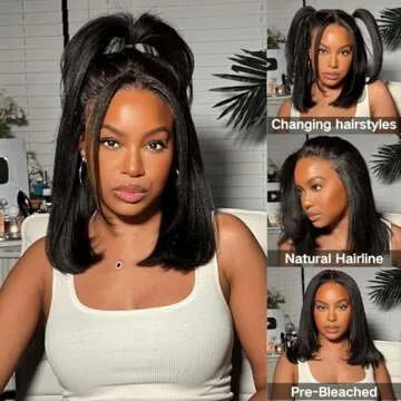 Julia Hair Light Yaki Straight Bob Wig Human Hair Pre-Cut HD Lace Bye Bye Knots Glueless Wigs Human Hair Put on and Go Pre Bleached Invisible Knots 7x5 Lace Front Wigs Lace Closure Bob Wigs 12 Inch