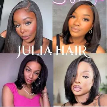 Julia Hair Light Yaki Straight Bob Wig Human Hair Pre-Cut HD Lace Bye Bye Knots Glueless Wigs Human Hair Put on and Go Pre Bleached Invisible Knots 7x5 Lace Front Wigs Lace Closure Bob Wigs 12 Inch