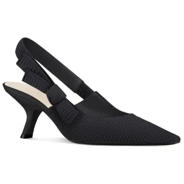 Coutgo Womens Slingback Kitten Heels Closed Pointed Toe Bowknot Knitted Slip On Work Pumps Dress Sho...