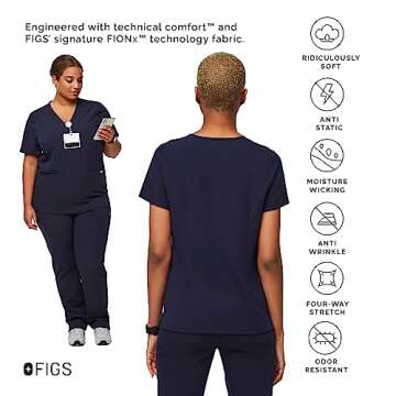 FIGS Casma Three-Pocket Scrub Top for Women – Navy Blue, M