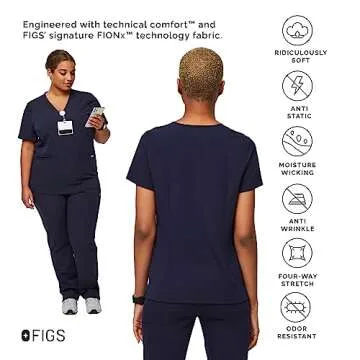 FIGS Casma Three-Pocket Scrub Top for Women – Navy Blue, M
