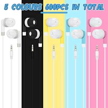 Xuhal 600 Packs Bulk Earbuds Headphones Earphones Kids Colorful Earbuds Classroom Headphones Bulk Wi...