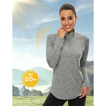LURANEE Plus Size Long Sleeve 1/4 Zip Activewear Top for Women in Grey - Perfect for Gym & Outdoor A...