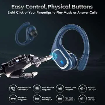 Wireless Earbuds Bluetooth Headphones 80Hrs Playtime Ear Buds IPX7 Waterproof Sports Earphones Wireless Charging Case Over-Ear Earhooks Headest Blue