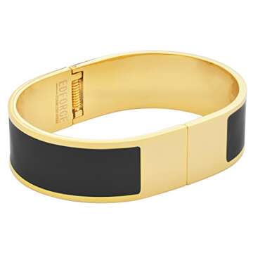 Edforce Stainless Steel Women's 18k Gold Plated Bangle Open Ended Bracelet Buckle Colored Enamel Clasp Stackable (Black)