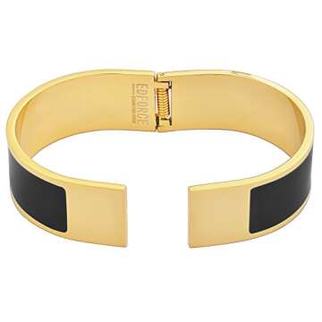 Edforce Stainless Steel Women's 18k Gold Plated Bangle Open Ended Bracelet Buckle Colored Enamel Clasp Stackable (Black)