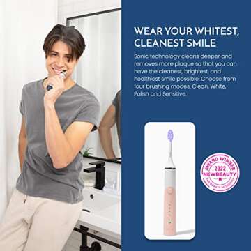 SNOW LED Electric Toothbrush - Rechargeable Electronic Brush for Adults - Sonic Technology w/LED Light Whitening & Cleaning Powered w/Sonic Technology for Oral Routine - Coastal Sunset Pink