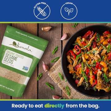 Kevala Organic Toasted Sesame Seeds – Roasted Sesame Seeds – Sesame Seeds Toasted – Sesame Seeds – Sesame Seeds Organic – Organic Seeds – 16 oz – 1 lb