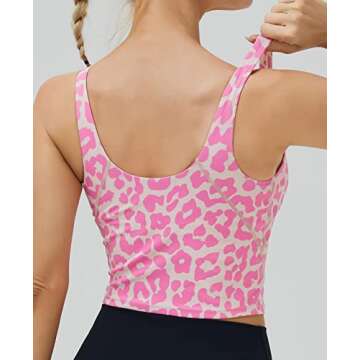 Oalka Sports Bra Womens Longline Padded Crop Tank Yoga Bras Workout Fitness Top Pink Lips XXL